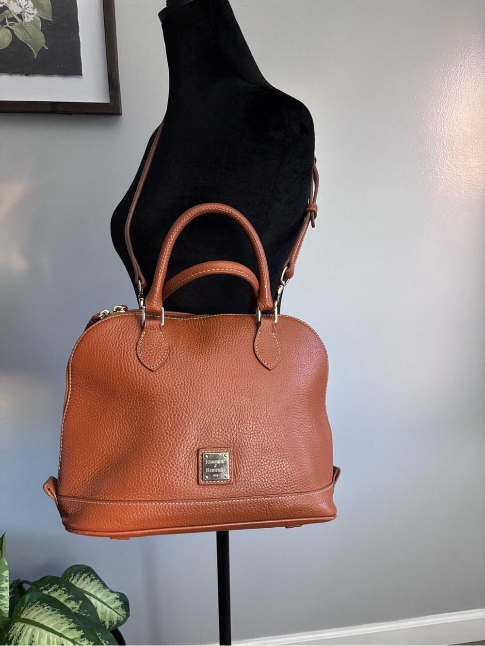 Dooney & Bourke Pebbled Leather Satchel in Saddle Brown